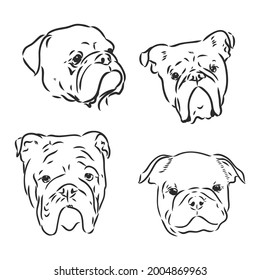 Dogs characters doodle sticker english bulldog. Funny animals isolated set