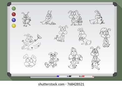 Dogs characters doodle sticker. Hand drawn vector illustration