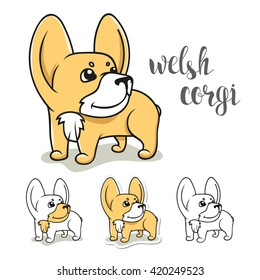 Dogs characters. Doodle sticker welsh corgi. Funny animals  isolated. 