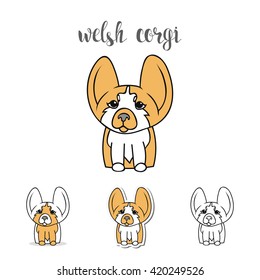 Dogs characters. Doodle sticker  welsh corgi. Funnyanimals  isolated. 