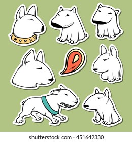 Dogs characters pit bull. Funny animals cartoon. Doodle sticker pets.