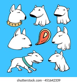 Dogs characters pit bull. Funny animals cartoon. Doodle sticker pets.