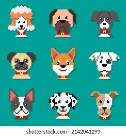 Dogs Characters Pixel Art Icons Set Stock Vector (royalty Free 