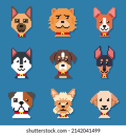 Dogs Characters Pixel Art Icons Set Stock Vector (Royalty Free ...