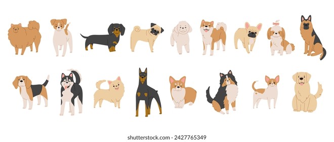 Dogs Collection 1 cute on a white background, vector illustration.