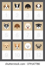 Dogs collection in 2016 calendar. vector illustration.