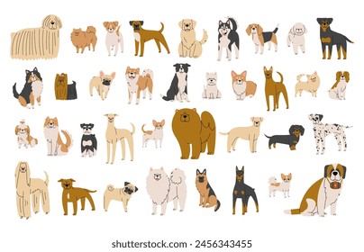 Dogs Collection 3 cute on a white background, vector illustration.