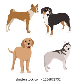 Dogs collection. Set of dogs. Vector illustration of funny cartoon. Isolated on white