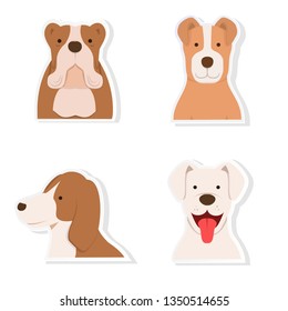 Dogs collection. Vector illustration of funny cartoon different breeds dogs in trendy flat style. sticker dogs. Isolated on white. - Vector