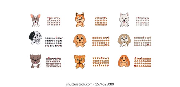 Dogs collection. Vector illustration of funny cartoon different breeds dogs in trendy flat style.