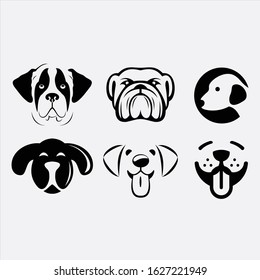 Dogs collection. Vector illustration of funny dogs different breeds dogs in trendy flat style. Isolated on black.
