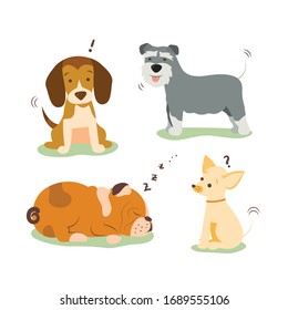 Dogs collection. Vector illustration of funny cartoon different breeds dogs in trendy flat style.