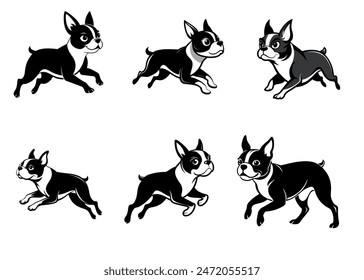 Dogs collection. Vector illustration of funny cartoon different breeds dogs in trendy flat style. Isolated on white.