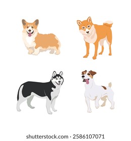 Dogs collection. Vector illustration of funny cartoon different breeds dogs in trendy flat style. 