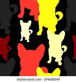 Dogs colored silhouettes on black background.