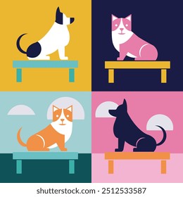Dogs in colourful geometric style