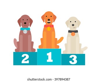 Dogs competition winners podium, vector illustration