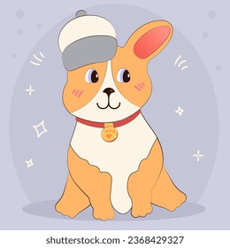 Dogs corgi set in cartoon style. Cute dogs in different poses for decor, print, design, stickers, posters. Vector illustration EPS 10.
