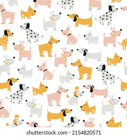 dogs cute seamless pattern. print for  on fabric, digital paper. Universal design for decorating children's photo albums, theme parties. Vector illustration, hand-drawn