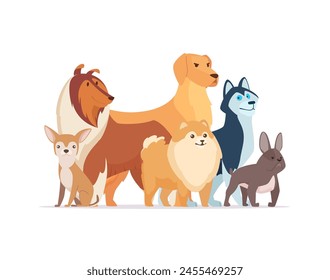 Dogs different breed of dogs domestic pets different sizes