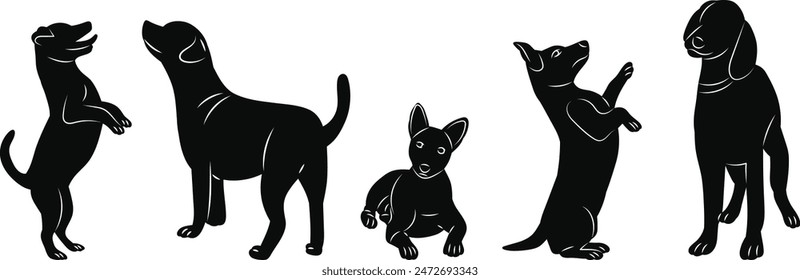 dogs in different poses silhouette vector