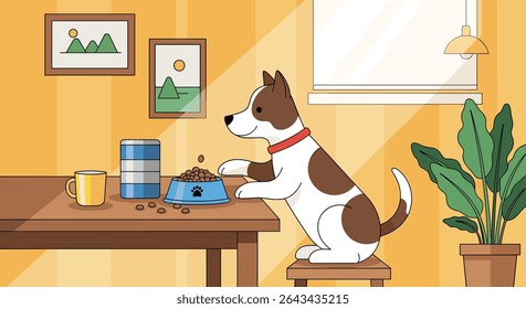 A Dog's Dinner Time Bliss: Watching a Cute Dog Eat from Its Bowl