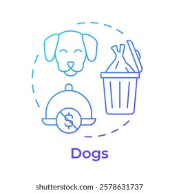 Dogs dishes blue gradient concept icon. Low profitability and popularity. Menu engineering matrix. Round shape line illustration. Abstract idea. Graphic design. Easy to use in promotional material