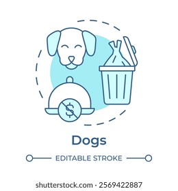 Dogs dishes soft blue concept icon. Low profitability and popularity. Menu engineering matrix. Round shape line illustration. Abstract idea. Graphic design. Easy to use in promotional material