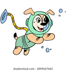 los perros se suben al mar con material de submarinismo. emoticono de mascota de ilustraciones de dibujos animados
