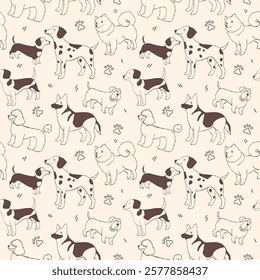 Dogs doodle seamless pattern on light background