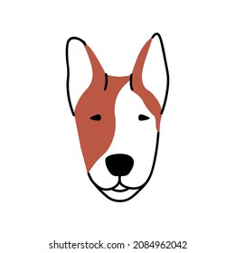 Los perros se enfrentan a un avatar. Cabeza de perrito de toro aterrador. Retrato animal canino de adorable hocico cachorro. Cría de bullterrier. Atractivo bozal de mascotas. Ilustración vectorial plana aislada en fondo blanco