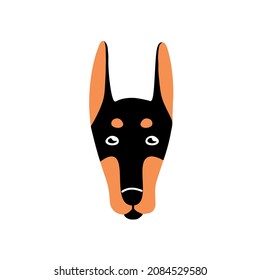 Los perros se enfrentan a un avatar. Cabeza de cachorro de Dobermans. Retrato animal canino de un cachorro adorable. Hocico de mascotas de Purebred. Agradable ícono de la boquilla. Ilustración vectorial plana aislada en fondo blanco