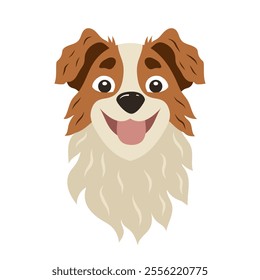 The dog's face is drawn in a flat style. Stylized character. Suitable for printing on clothes or a bag.