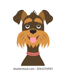 The dog's face is drawn in a flat style. Stylized character. Suitable for printing on clothes or a bag.