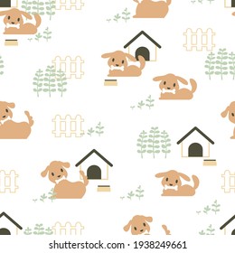 Dogs Family Garden Vector Graphic Illustration Seamless Pattern can be use for background and apparel design