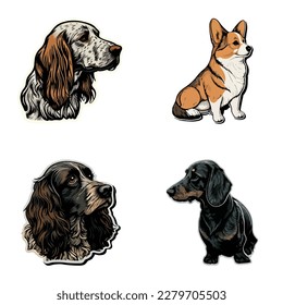 Dogs Flat Icon Set Isolated On White Background