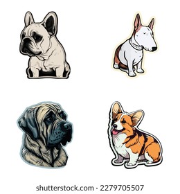 Dogs Flat Icon Set Isolated On White Background