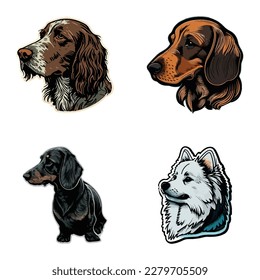 Dogs Flat Icon Set Isolated On White Background