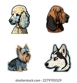 Dogs Flat Icon Set Isolated On White Background