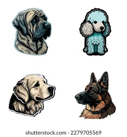 Dogs Flat Icon Set Isolated On White Background