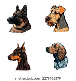 Dogs Flat Icon Set Isolated On White Background