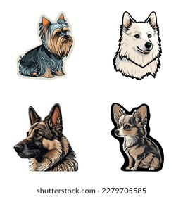 Dogs Flat Icon Set Isolated On White Background