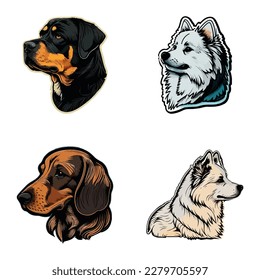 Dogs Flat Icon Set Isolated On White Background