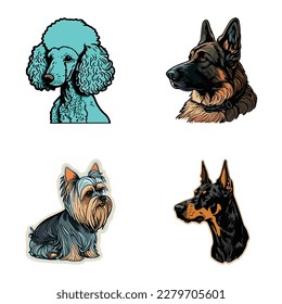 Perros Icono plano Conjunto Aislado En Fondo Blanco