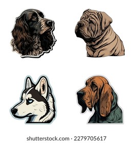 Dogs Flat Icon Set Isolated On White Background