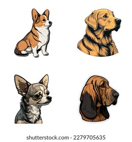 Perros Icono plano Conjunto Aislado En Fondo Blanco
