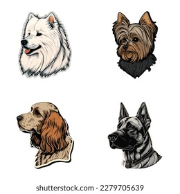 Dogs Flat Icon Set Isolated On White Background