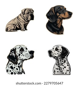 Dogs Flat Icon Set Isolated On White Background