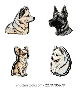 Dogs Flat Icon Set Isolated On White Background