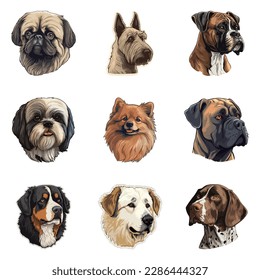 Dogs Flat Icon Set Isolated On White Background